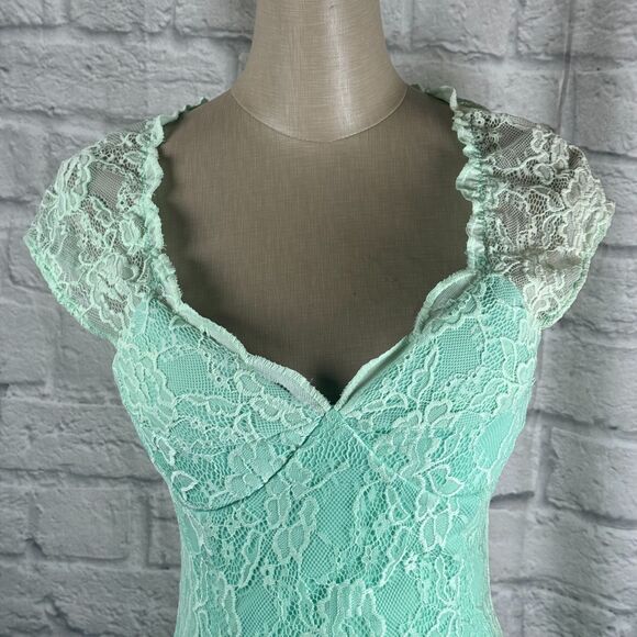 Lindy Bop April Dress Women's US 4 UK 8 Lace Teal Peacock Retro Sleeveless NWT - Picture 3 of 11